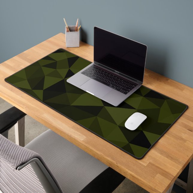 Dark army green black geometric mesh pattern desk mat (Office 2)