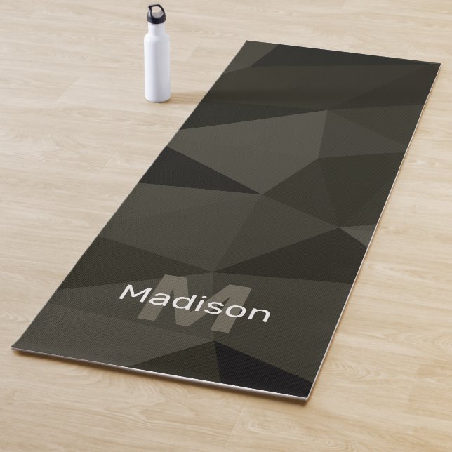 Dark army grey brown black geometric mesh Monogram Yoga Mat (In Situ)