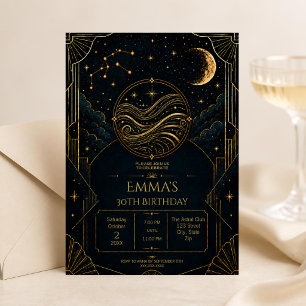 Dark Art Deco Aquarius Zodiac 30th Birthday Invitation