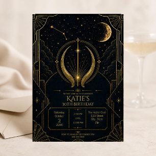 Dark Art Deco Taurus Zodiac 30th Birthday Invitation