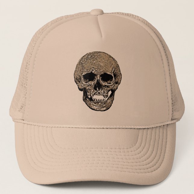 Dark Art Gothic Cranium Vector Illustration Brown Trucker Hat (Front)