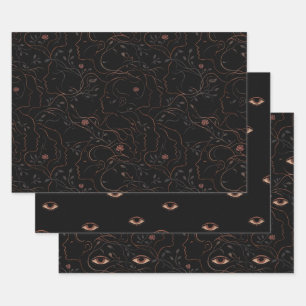 Dark Art Line Faces Wrapping Paper Set