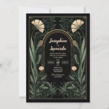 Dark Art Nouveau Botanical Wedding Invitation