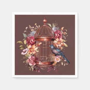 Dark Auburn Brown Blue Birdcage Shower Napkin