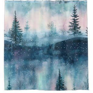 Dark Aurora Borealis Night Forest Shower Curtain