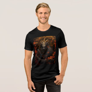 Dark Autumn Dragon with Crimson Leaves Tri-Blend Shirt