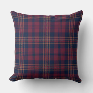 Dark Autumn Fall Cabin Navy Red Tartan Plaid Cushion