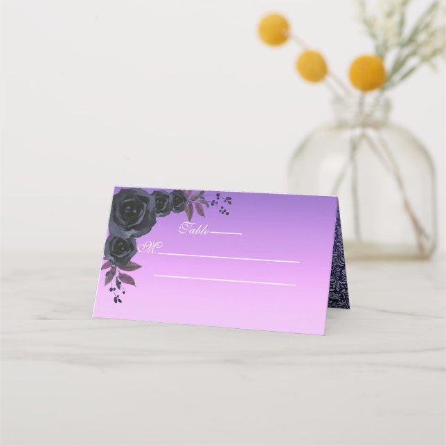 Dark Autumn Floral Gothic Monogram Purple Place Card (Front)
