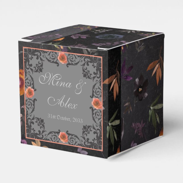 Dark Autumn Floral Personalised Wedding  Favour Box (Front Side)