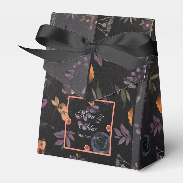 Dark Autumn Floral Personalised Wedding  Favour Box (Front Side)