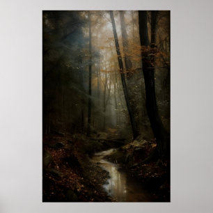 Dark Autumn Forest Art Print Vintage Academia Wall