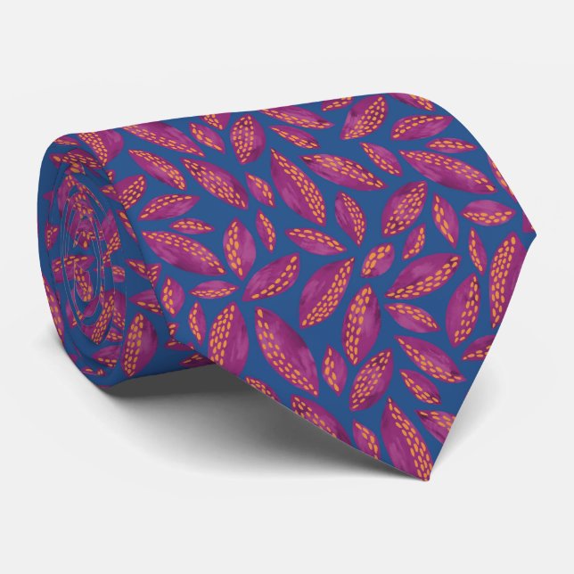 Dark Autumn Leaves (Blue/Purple) neck tie (Rolled)