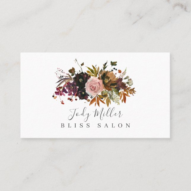Dark Autumn Moody Floral Bouquet Salon Business Card (Front)