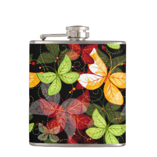 Dark Autumn Pattern Hip Flask