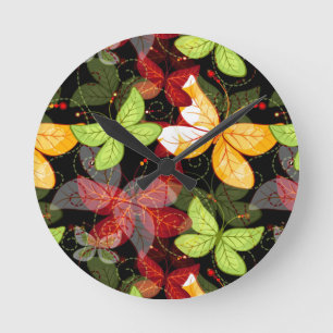 Dark Autumn Pattern Round Clock