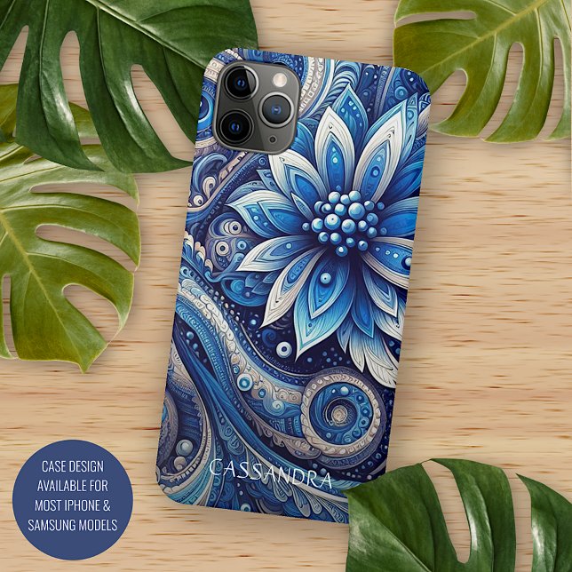 Dark Azure Navy Blue Black Paisley Art Pattern Case-Mate iPhone Case (Creator Uploaded)
