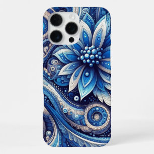 Dark Azure Navy Blue Black Paisley Art Pattern iPhone 16 Pro Max Case