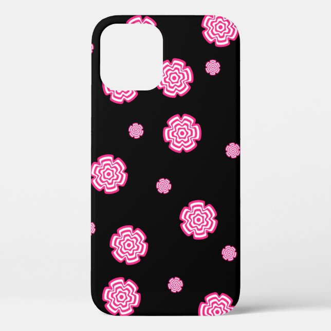 Dark background bright stylised pink flowers. abst Case-Mate iPhone case (Back)