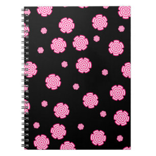 Dark background bright stylised pink flowers. abst notebook
