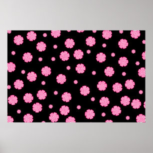 Dark background bright stylized pink flowers. abst poster
