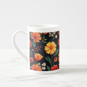 Dark Background Colourful Wild Flowers Bone China Mug
