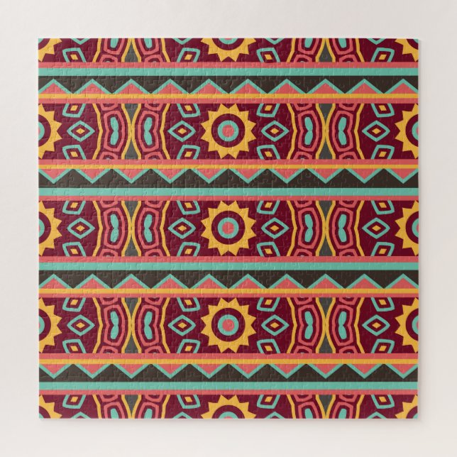 Dark Background: Ethnic Aztec Seamless Jigsaw Puzzle (Vertical)