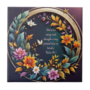 Dark Background Floral Frame Bible Verses Tile