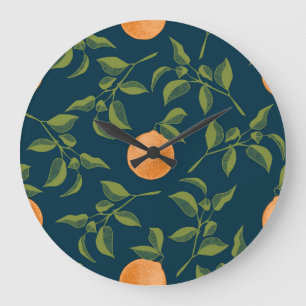 Dark Background Orange Citrus Branches Large Clock