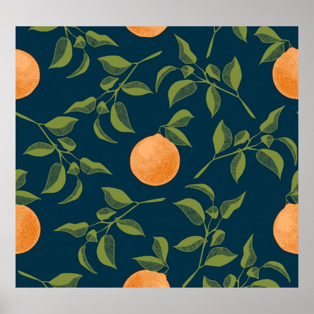 Dark Background Orange Citrus Branches Poster (Front)