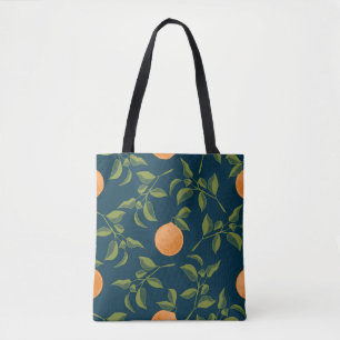 Dark Background Orange Citrus Branches Tote Bag