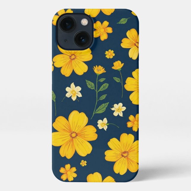 Dark Background Yellow Floral iPhone Case (Back)