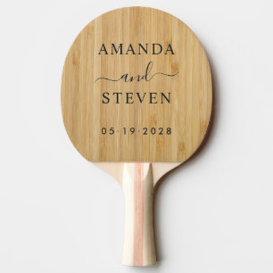 Dark Bamboo Couple Names with Wedding Date Ping Pong Paddle