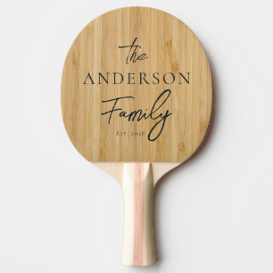 Dark Bamboo Hand Written Family Name Ping Pong Paddle