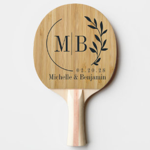 Dark Bamboo Leaf Wedding Monogram Ping Pong Paddle