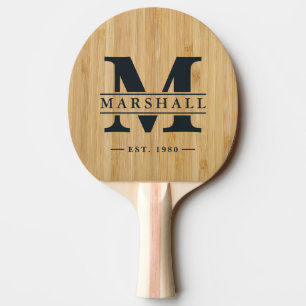 Dark Bamboo Monogram & Name Overlay Ping Pong Paddle