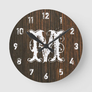 Dark Barn Wood Inspired Monogram Clock