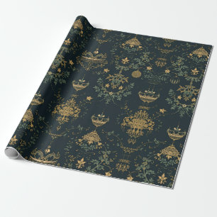 Dark Baroque Gold Ornament Wrapping Paper 