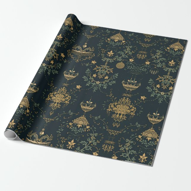 Dark Baroque Gold Ornament Wrapping Paper  (Unrolled)