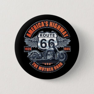 Dark Basic theme Route 66 Motorcycles 6 Cm Round Badge