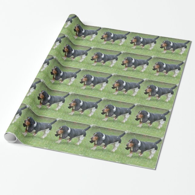 Dark Basset Hound Dog Wrapping Paper (Unrolled)