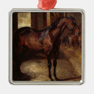 Dark Bay Horse in the stable Metal Tree Decoration