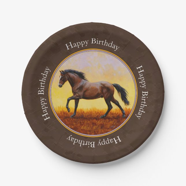 Dark Bay Running Horse Brown Paper Plate (Front)