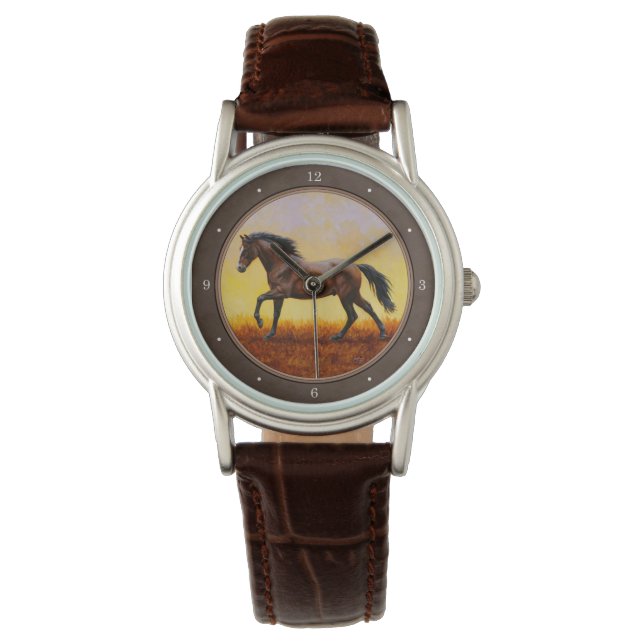 Dark Bay Running Horse Taupe Watch (Front)