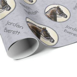 Dark Bay Sport Horse Grey Wrapping Paper