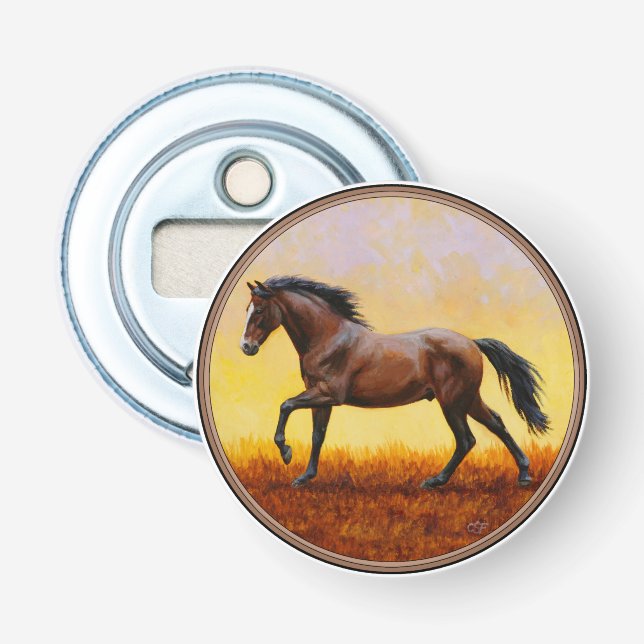 Dark Bay Stallion Horse Galloping Bottle Opener (Front)