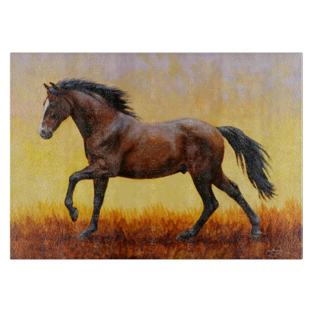 Dark Bay Stallion Horse Galloping Cutting Board (Front)