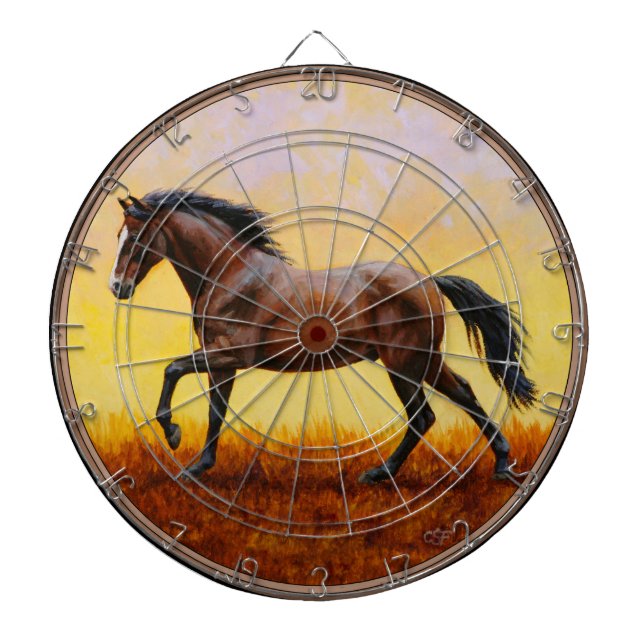 Dark Bay Stallion Horse Galloping Dartboard (Front)