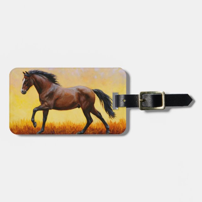 Dark Bay Stallion Horse Galloping Luggage Tag (Front Horizontal)