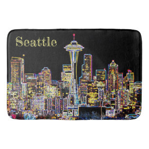 Dark be the Night - Luminous Seattle Skyline Bath Mat