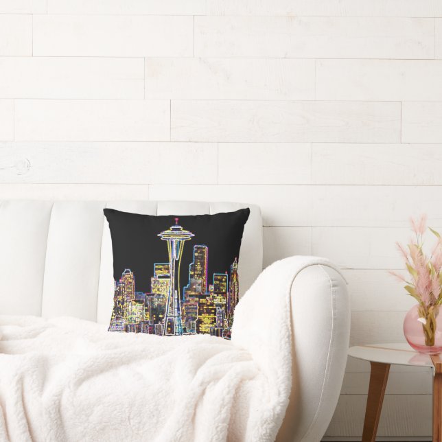 Dark be the Night - Luminous Seattle Skyline Cushion (Couch)